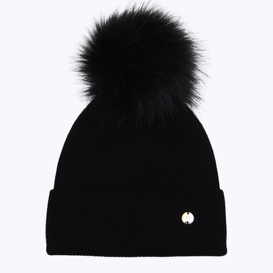 Satin Lined Hat Black with Pom