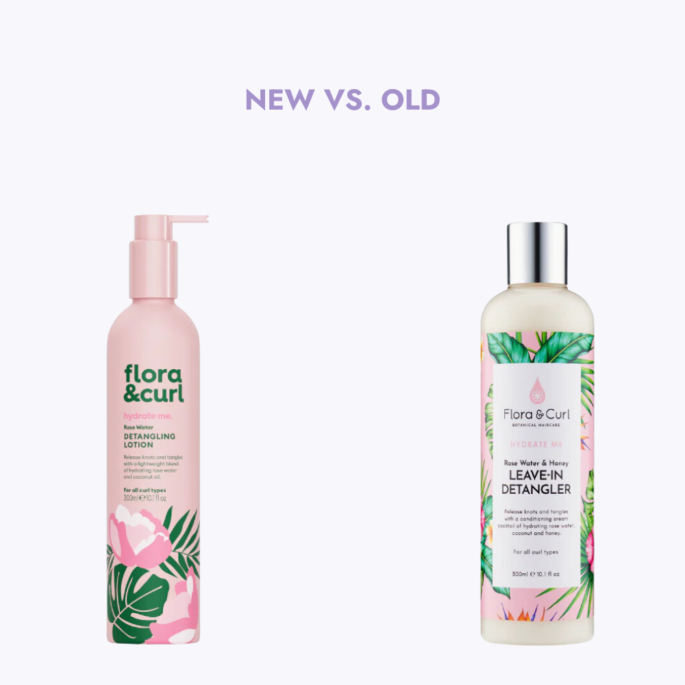 Flora & Curl Rose Honey Leave-In Detangler oud en nieuwe verpakking